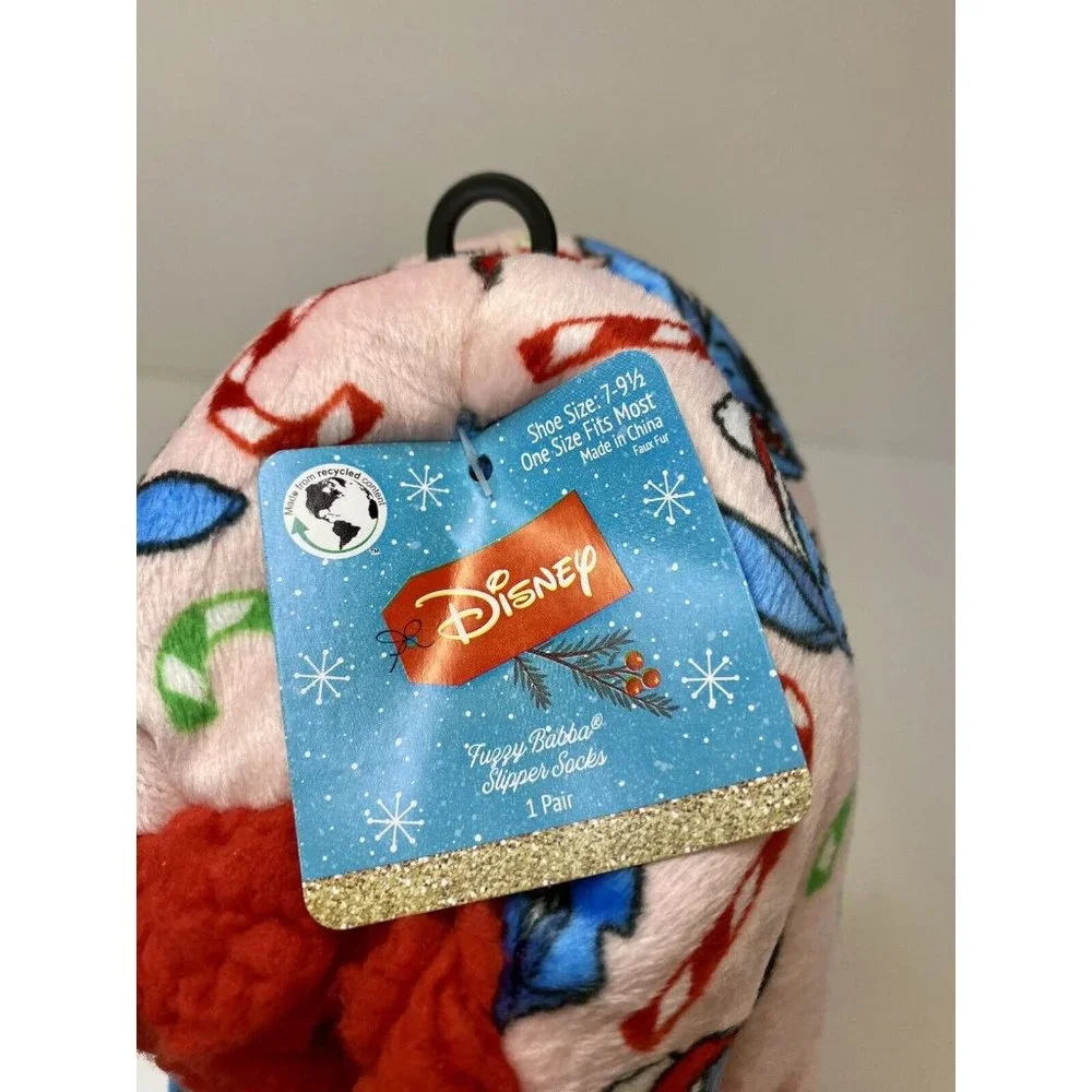 Lilo And Stitch Disney Fuzzy Babba Slipper‎ Socks 7-9.5 Christmas Non slip